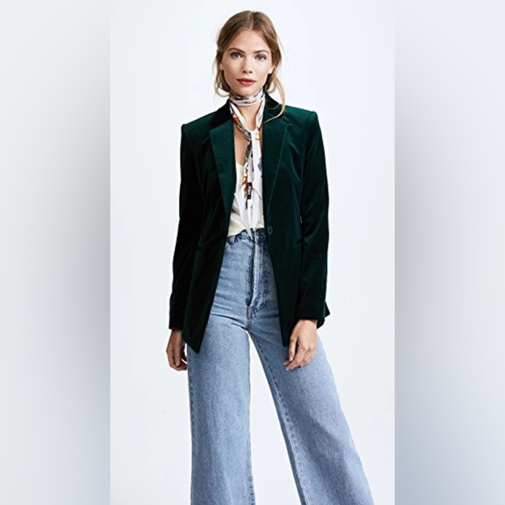 NWT Theory Velvet Stretch Blazer, green/teal, size 2 (Small)